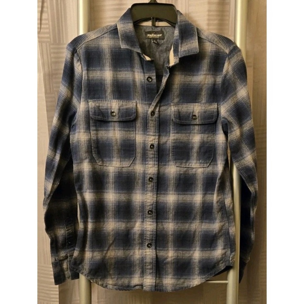 Jeremiah Shirt Mens Small Blue Gray Button Up‎ Long Sleeve Flannel Plaid